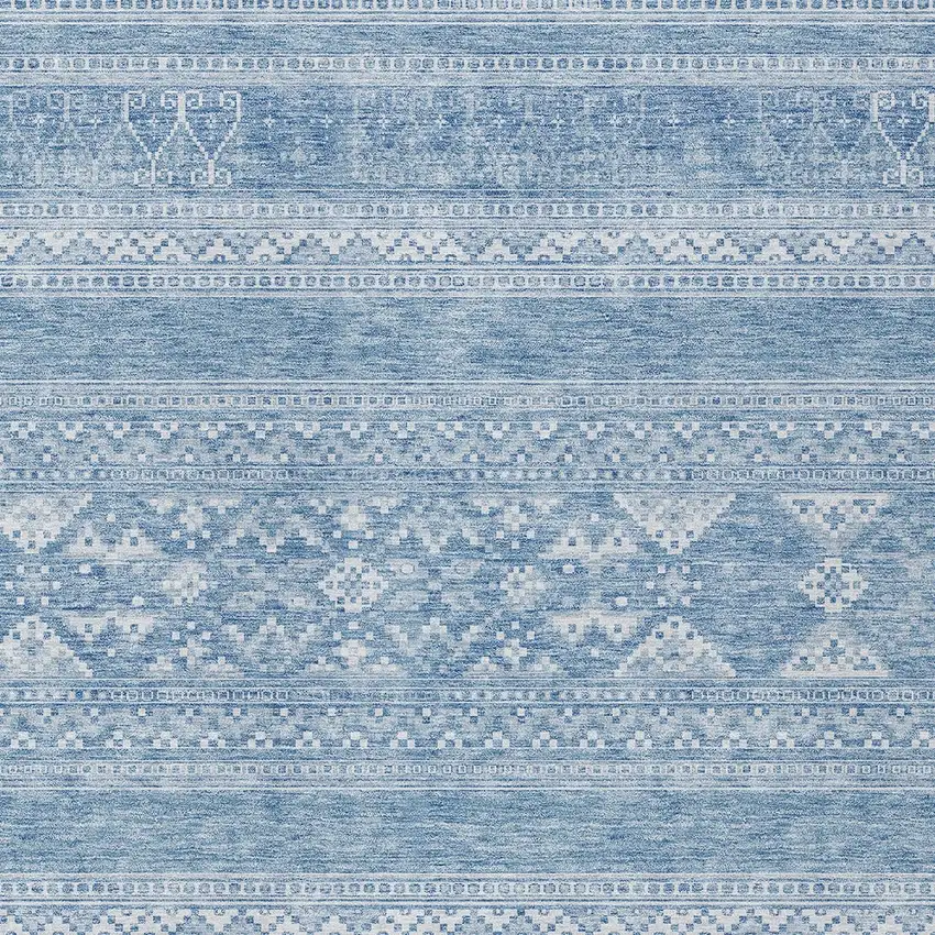 Sky Blue And Ivory Southwestern Washable Indoor Outdoor Area Rug Photo 4