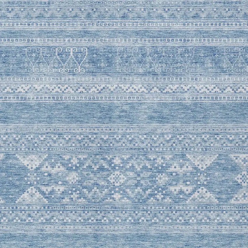Sky Blue And Ivory Southwestern Washable Indoor Outdoor Area Rug Photo 5