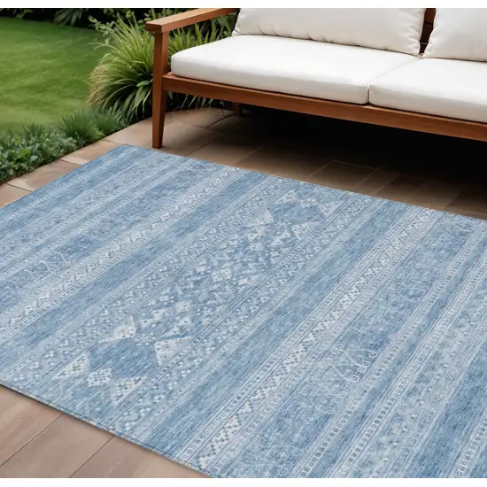 Sky Blue And Ivory Southwestern Washable Indoor Outdoor Area Rug Photo 1