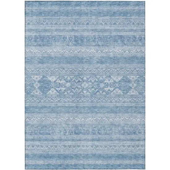 Sky Blue And Ivory Southwestern Washable Indoor Outdoor Area Rug Photo 1