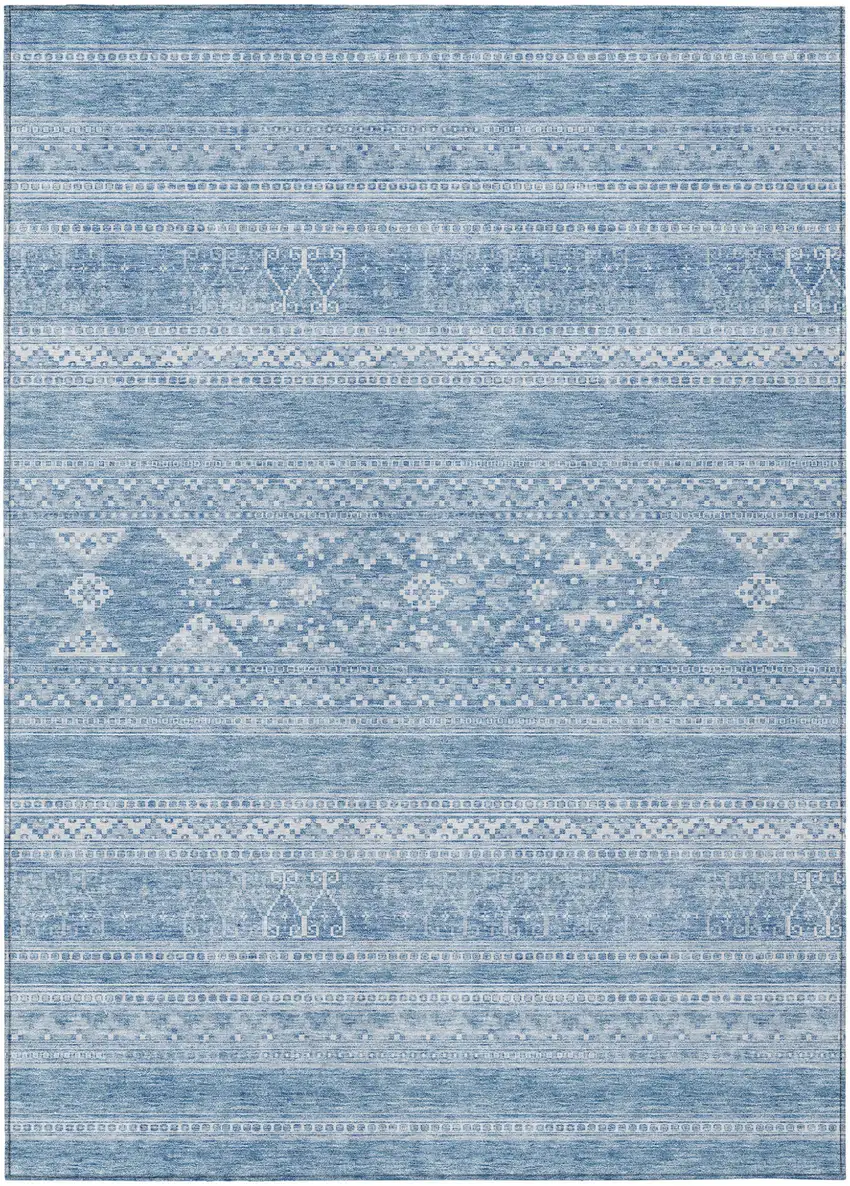 Sky Blue And Ivory Southwestern Washable Indoor Outdoor Area Rug Photo 1