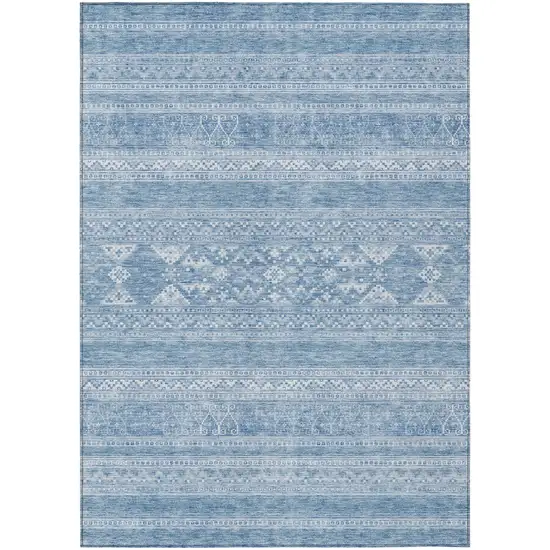 Sky Blue And Ivory Southwestern Washable Indoor Outdoor Area Rug Photo 1