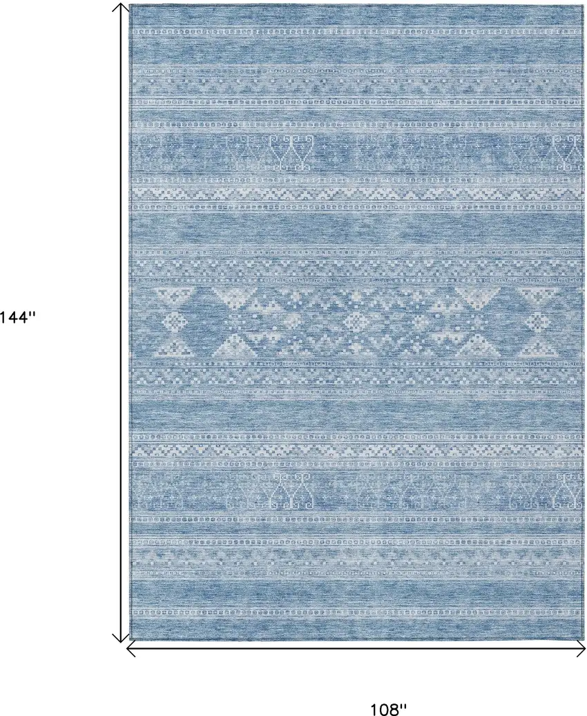 Sky Blue And Ivory Southwestern Washable Indoor Outdoor Area Rug Photo 3