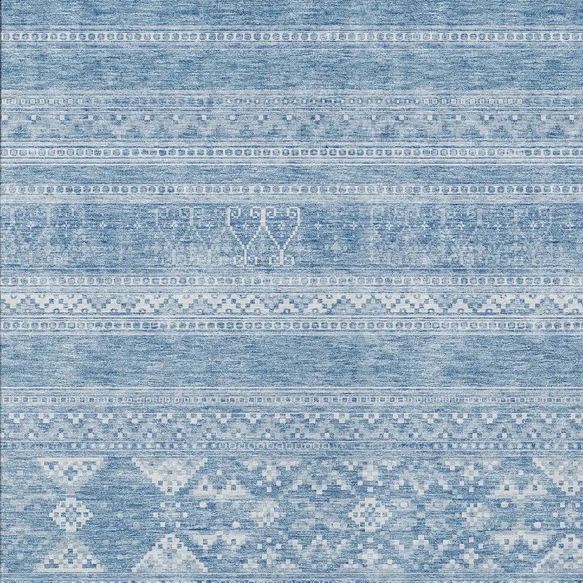Sky Blue And Ivory Southwestern Washable Indoor Outdoor Area Rug Photo 4