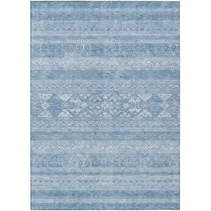 Photo of Sky Blue And Ivory Southwestern Washable Indoor Outdoor Area Rug