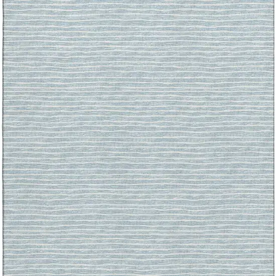 Sky Blue And Ivory Striped Washable Area Rug With UV Protection Photo 5