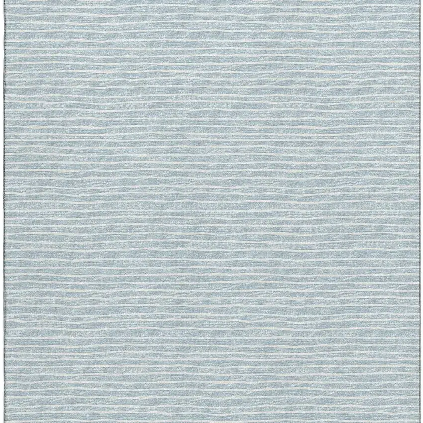 Sky Blue And Ivory Striped Washable Area Rug With UV Protection Photo 5