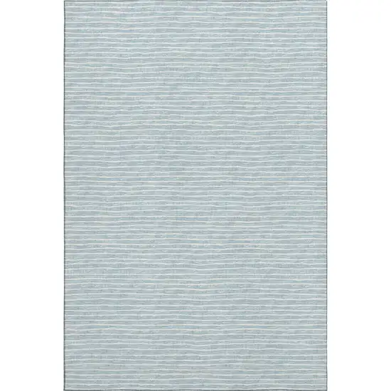 Sky Blue And Ivory Striped Washable Area Rug With UV Protection Photo 2