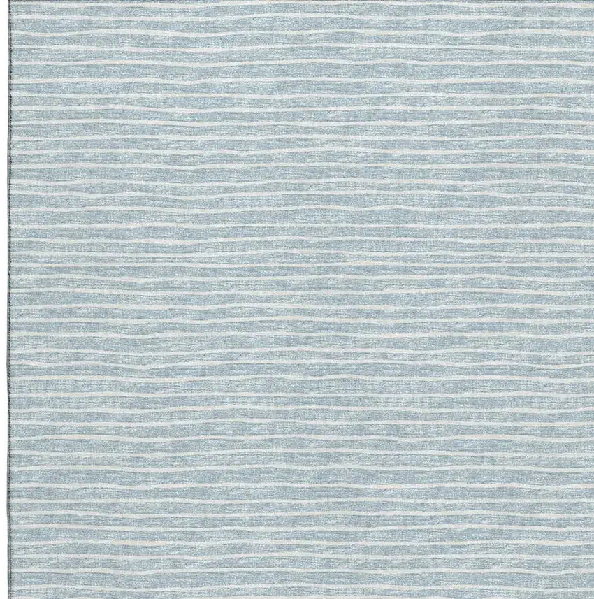 Sky Blue And Ivory Striped Washable Area Rug With UV Protection Photo 4