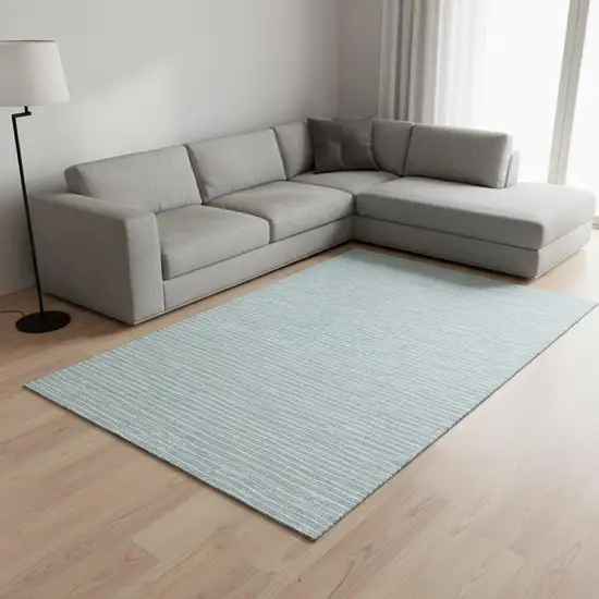 Sky Blue And Ivory Striped Washable Area Rug With UV Protection Photo 1