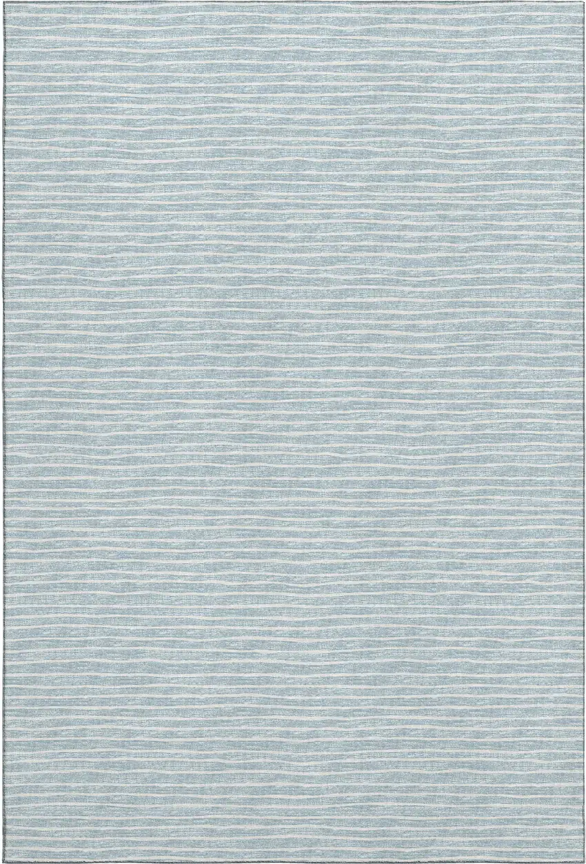 Sky Blue And Ivory Striped Washable Area Rug With UV Protection Photo 2