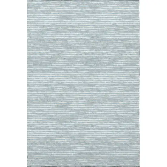 Sky Blue And Ivory Striped Washable Area Rug With UV Protection Photo 4