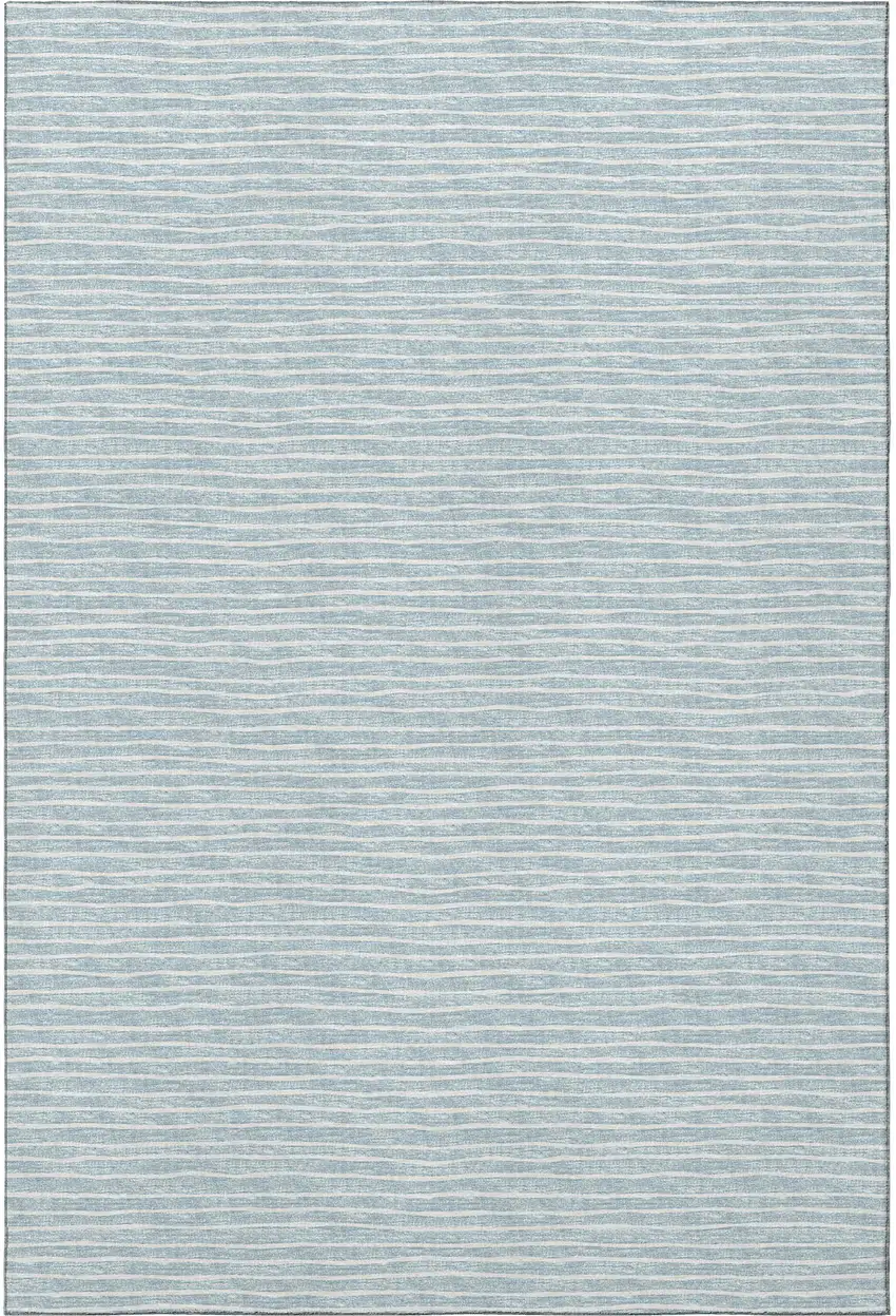 Sky Blue And Ivory Striped Washable Area Rug With UV Protection Photo 4