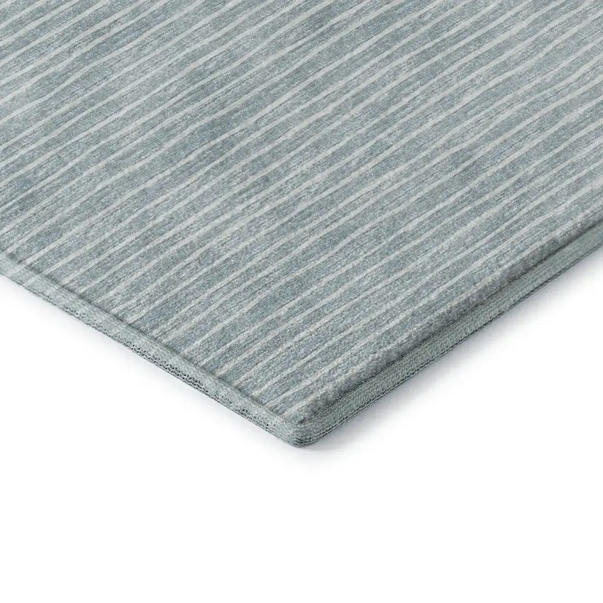 Sky Blue And Ivory Striped Washable Area Rug With UV Protection Photo 8
