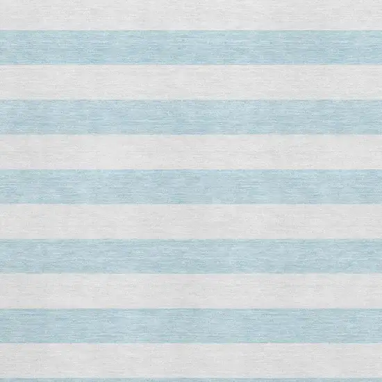Sky Blue And Ivory Striped Washable Area Rug With UV Protection Photo 8