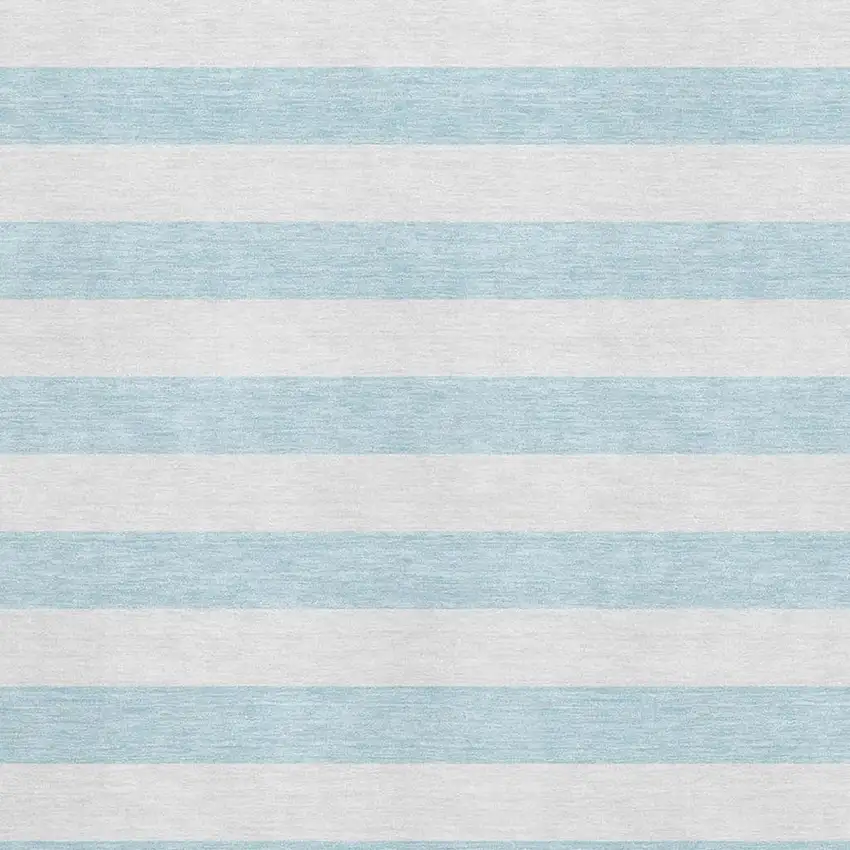 Sky Blue And Ivory Striped Washable Area Rug With UV Protection Photo 8