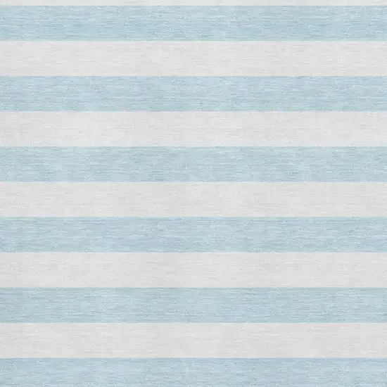 Sky Blue And Ivory Striped Washable Area Rug With UV Protection Photo 3