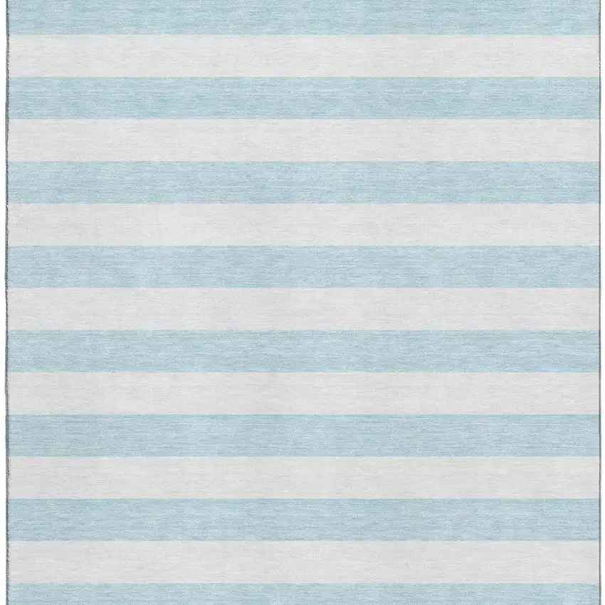 Sky Blue And Ivory Striped Washable Area Rug With UV Protection Photo 4