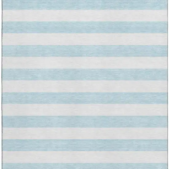 Sky Blue And Ivory Striped Washable Area Rug With UV Protection Photo 3