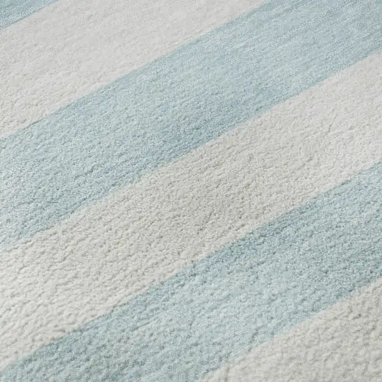 Sky Blue And Ivory Striped Washable Area Rug With UV Protection Photo 9