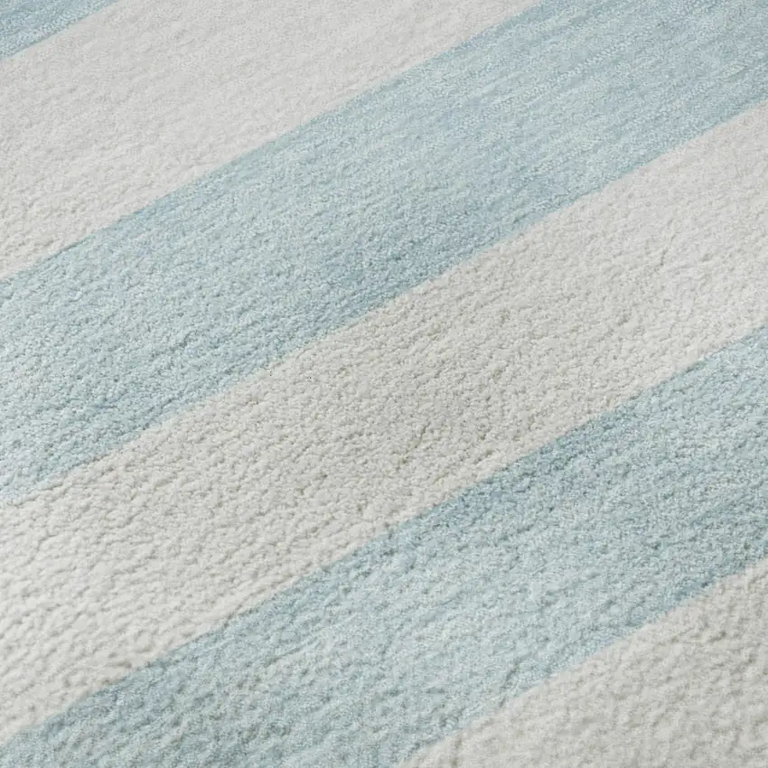 Sky Blue And Ivory Striped Washable Area Rug With UV Protection Photo 9