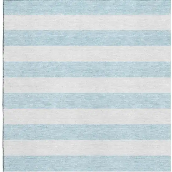 Sky Blue And Ivory Striped Washable Area Rug With UV Protection Photo 4