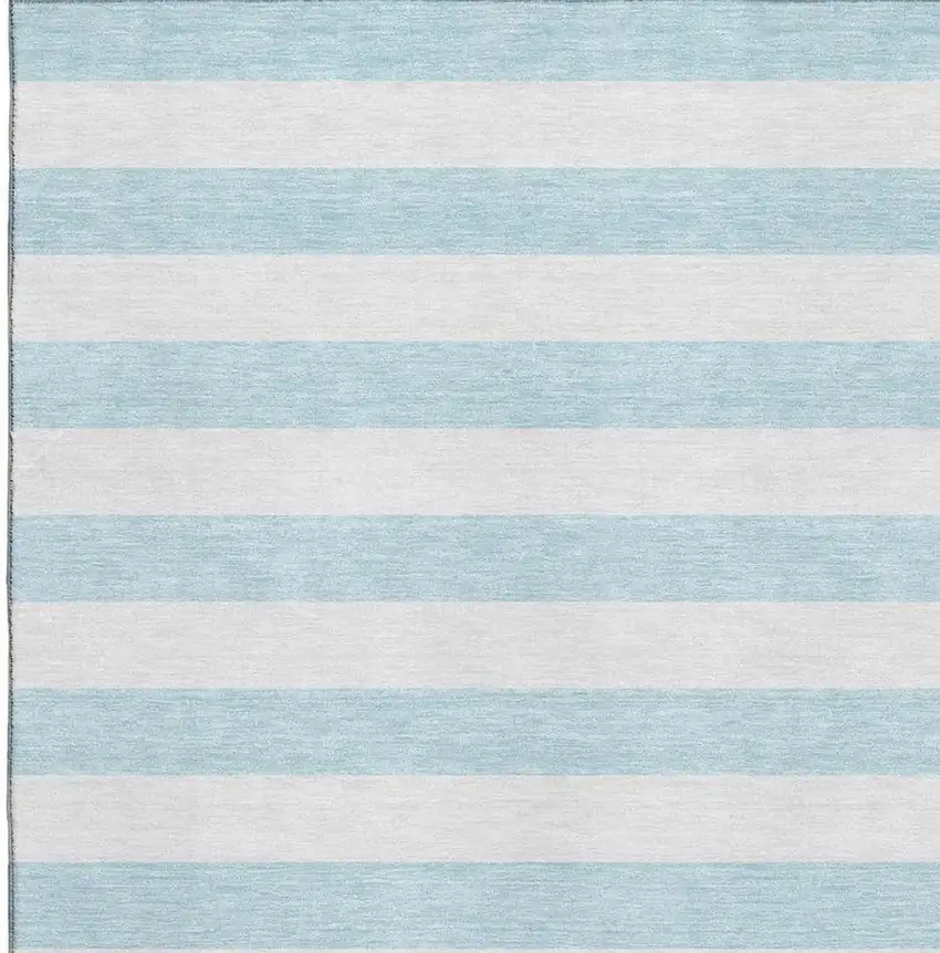 Sky Blue And Ivory Striped Washable Area Rug With UV Protection Photo 4