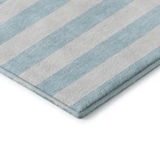 Sky Blue And Ivory Striped Washable Area Rug With UV Protection Photo 8