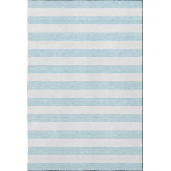 Sky Blue And Ivory Striped Washable Area Rug With UV Protection Photo 4