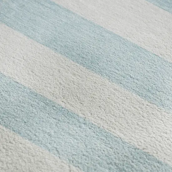 Sky Blue And Ivory Striped Washable Area Rug With UV Protection Photo 8