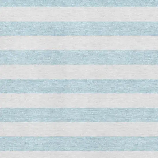 Sky Blue And Ivory Striped Washable Area Rug With UV Protection Photo 9