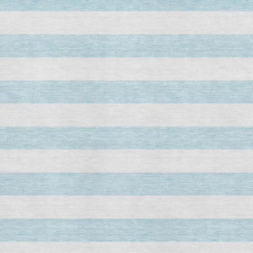 Sky Blue And Ivory Striped Washable Area Rug With UV Protection Photo 9