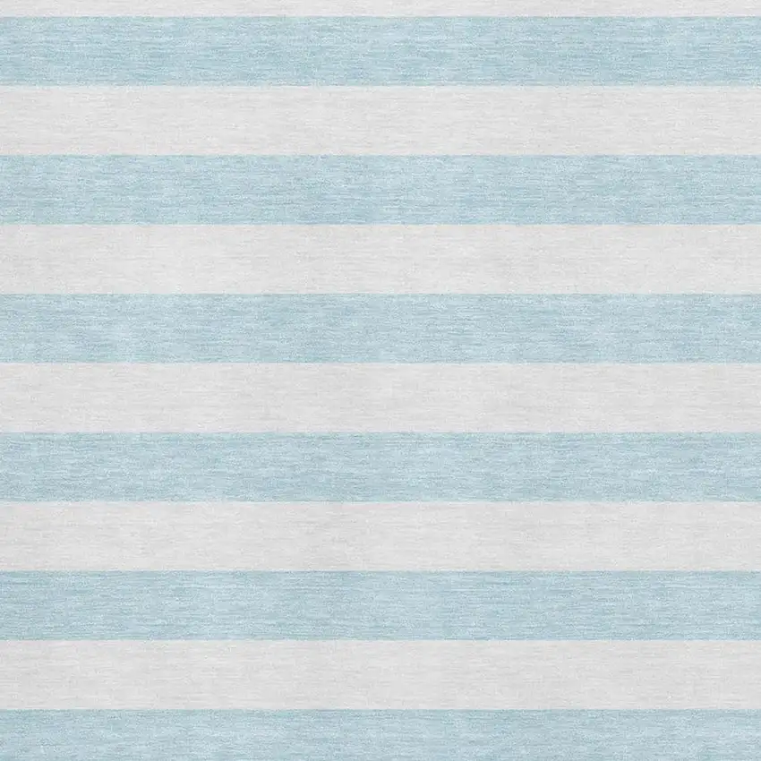Sky Blue And Ivory Striped Washable Area Rug With UV Protection Photo 3