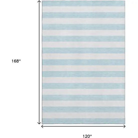 Sky Blue And Ivory Striped Washable Area Rug With UV Protection Photo 7