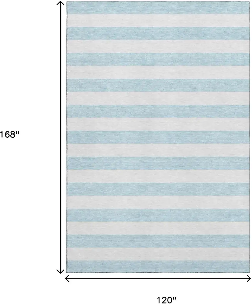 Sky Blue And Ivory Striped Washable Area Rug With UV Protection Photo 7
