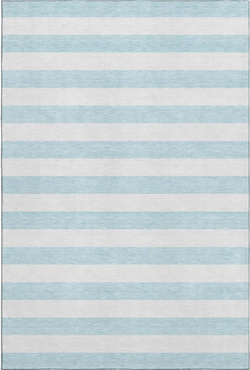 Sky Blue And Ivory Striped Washable Area Rug With UV Protection Photo 1
