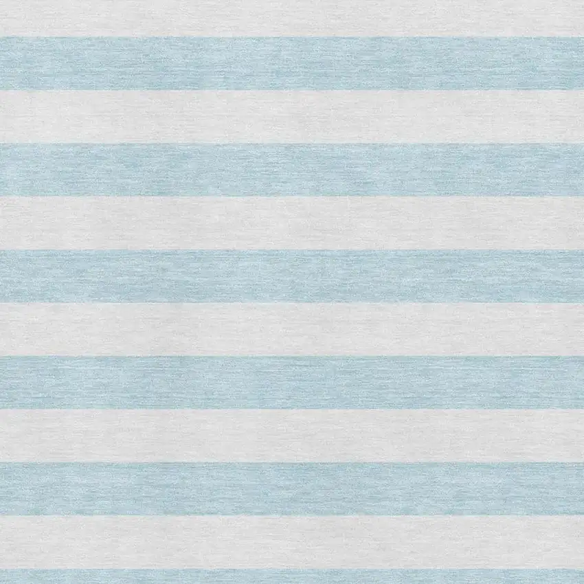 Sky Blue And Ivory Striped Washable Area Rug With UV Protection Photo 8