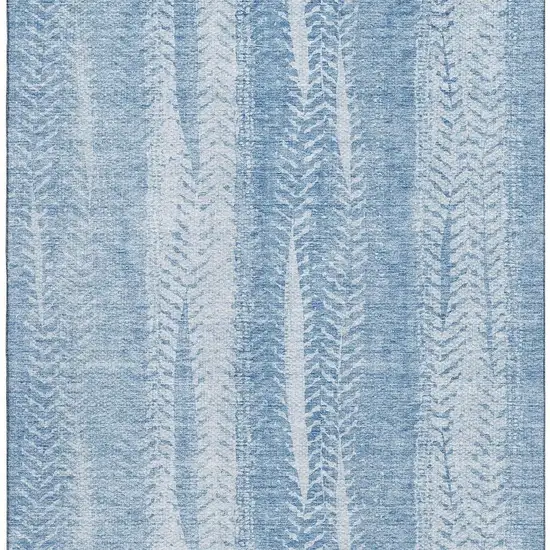 Sky Blue And Ivory Striped Washable Area Rug With UV Protection Photo 4