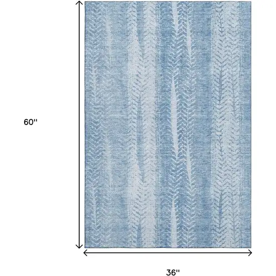 Sky Blue And Ivory Striped Washable Area Rug With UV Protection Photo 3