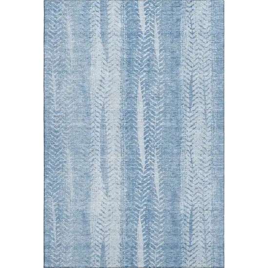 Sky Blue And Ivory Striped Washable Area Rug With UV Protection Photo 1