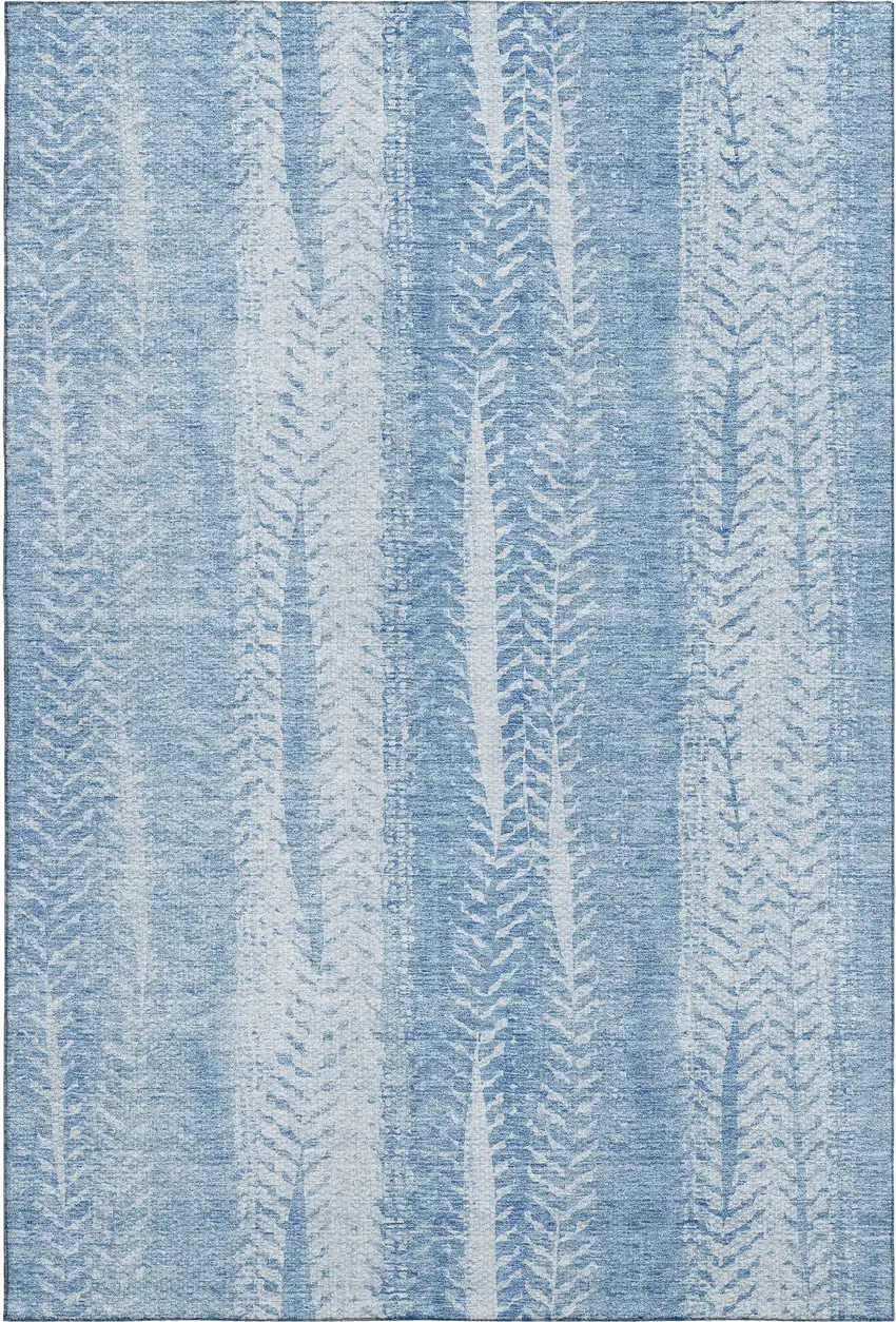 Sky Blue And Ivory Striped Washable Area Rug With UV Protection Photo 1