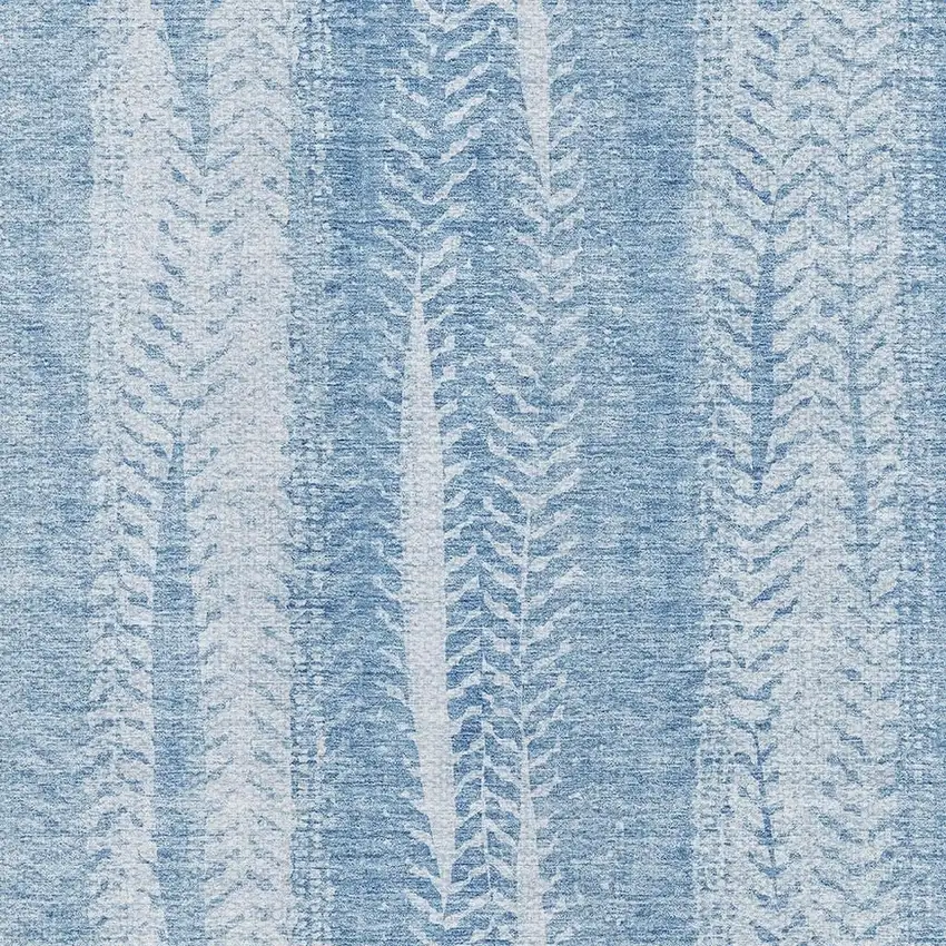 Sky Blue And Ivory Striped Washable Area Rug With UV Protection Photo 4