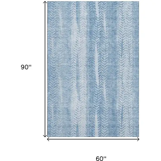 Sky Blue And Ivory Striped Washable Area Rug With UV Protection Photo 3