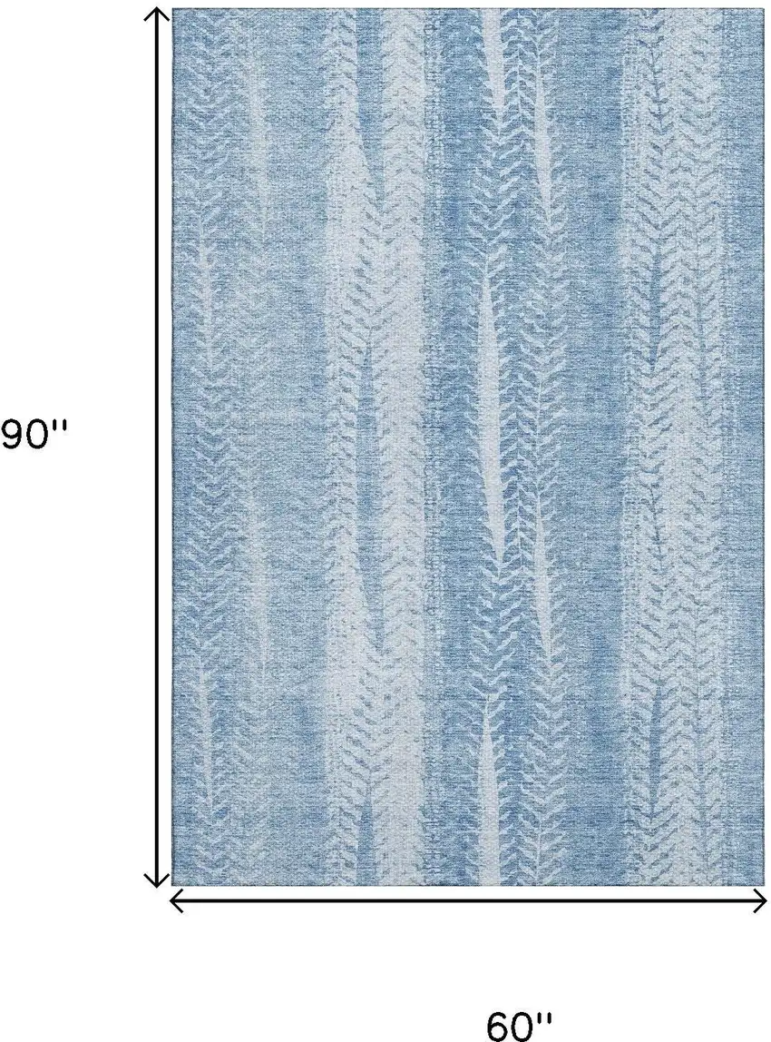 Sky Blue And Ivory Striped Washable Area Rug With UV Protection Photo 3