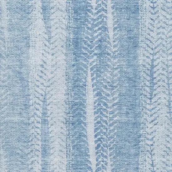 Sky Blue And Ivory Striped Washable Area Rug With UV Protection Photo 6