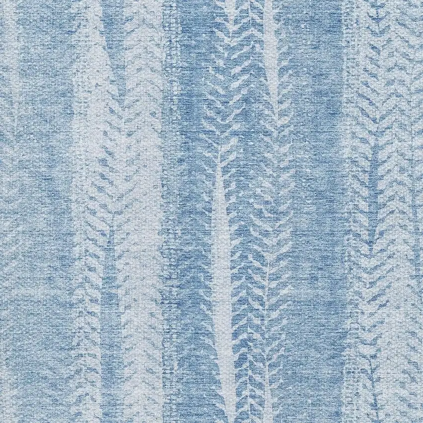 Sky Blue And Ivory Striped Washable Area Rug With UV Protection Photo 6