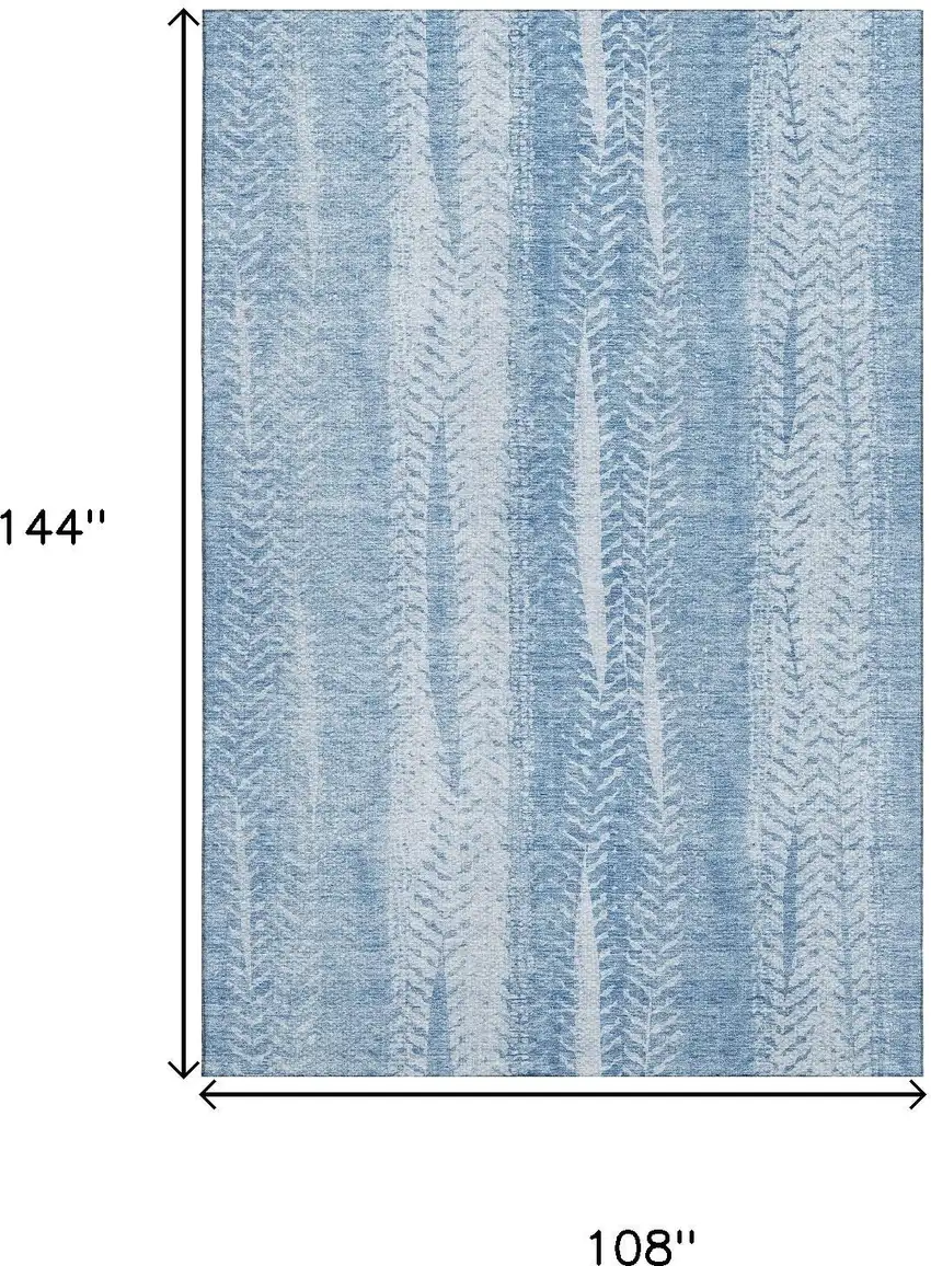 Sky Blue And Ivory Striped Washable Area Rug With UV Protection Photo 3