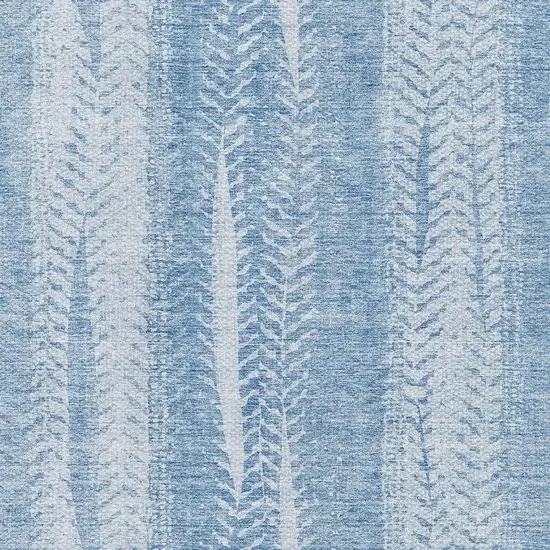 Sky Blue And Ivory Striped Washable Area Rug With UV Protection Photo 4