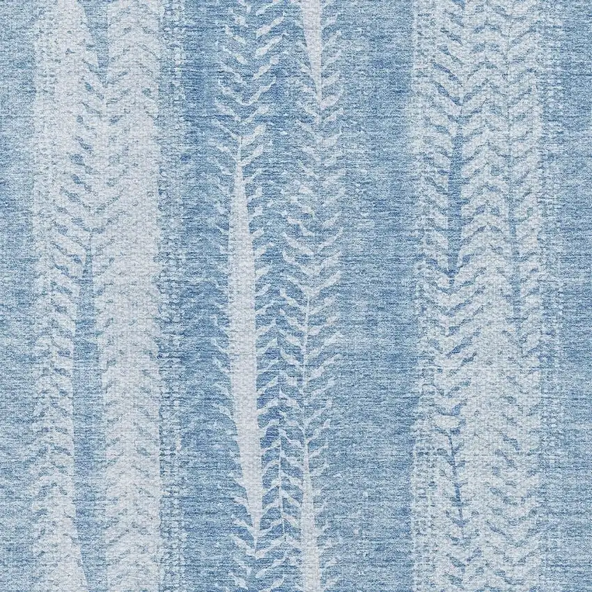 Sky Blue And Ivory Striped Washable Area Rug With UV Protection Photo 4