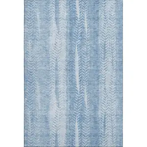 Photo of Sky Blue And Ivory Striped Washable Area Rug With UV Protection